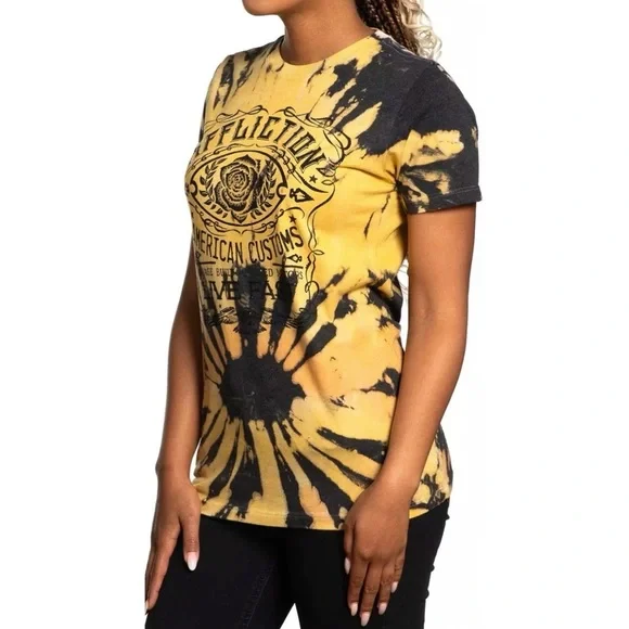 Affliction Women's T-Shirt ACMC ROSE Multi Color Cross Biker Wings - Picture 3 of 5